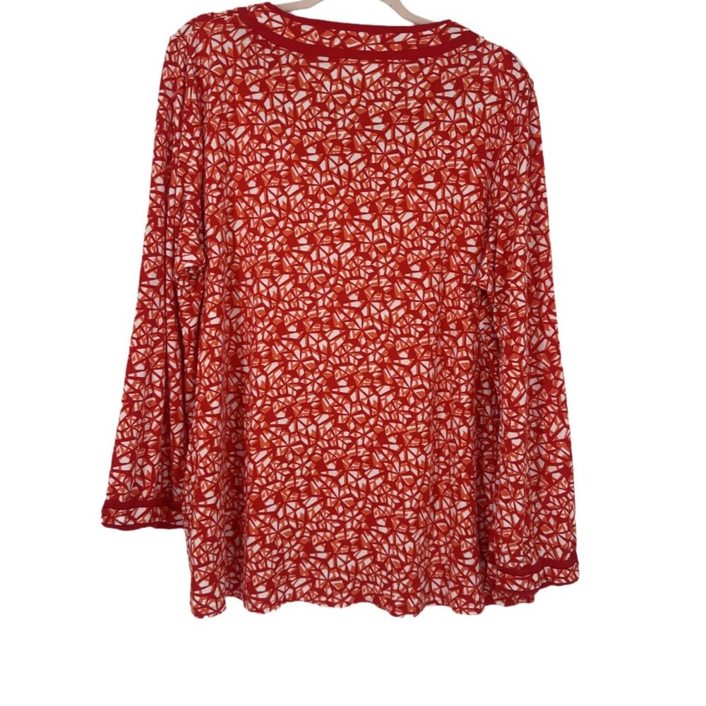 ✨ Jessica London Rust Red Geometric Abstract V-Neck Blouse Plus Size 2X ✨ - Picture 2 of 7